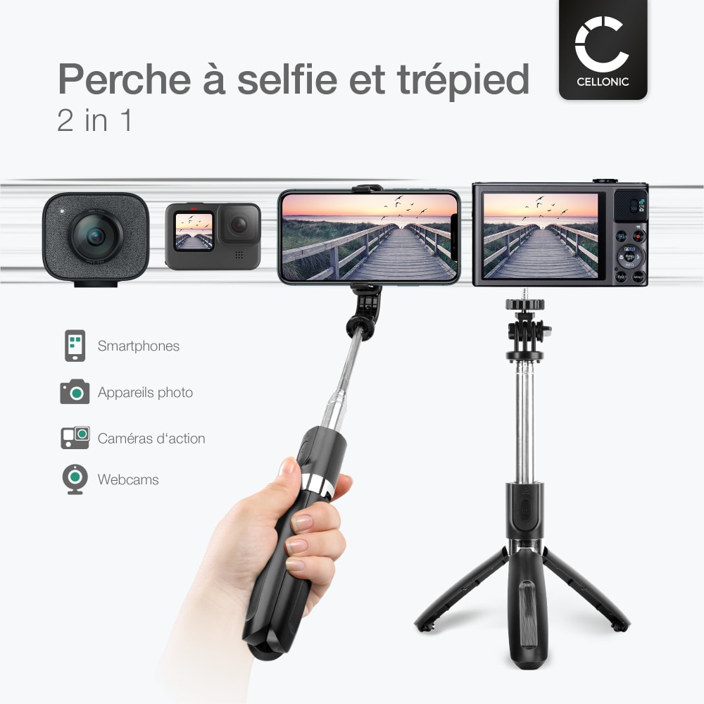 TREPIED,Red--Mini trépied extensible pour perche à Selfie, support de