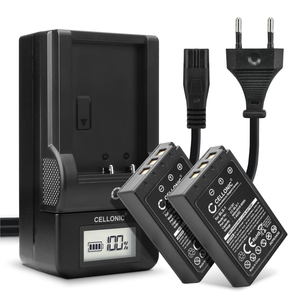2x Batteri for Olympus Pen E-PL7 E-420 E-450 E-410 E-400 E-420 E-620 E-600 Pen E-P3 E-PL1 E-P1 Kameraer 900mAh + Lader fra CELLONIC