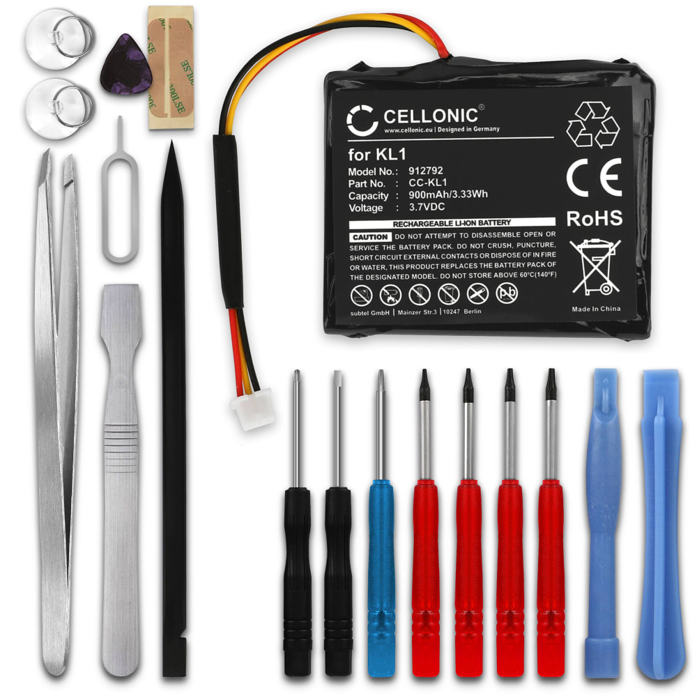 CELLONIC® GPS Batteri til TomTom VIA 1405 1405M 1405T VIA 1435 1435TM VIA 1505 1505M 1505T VIA 1535 + 17pc GPS Tool Kit 6027A0114501 KL1 900mAh GPS Battery Replacement