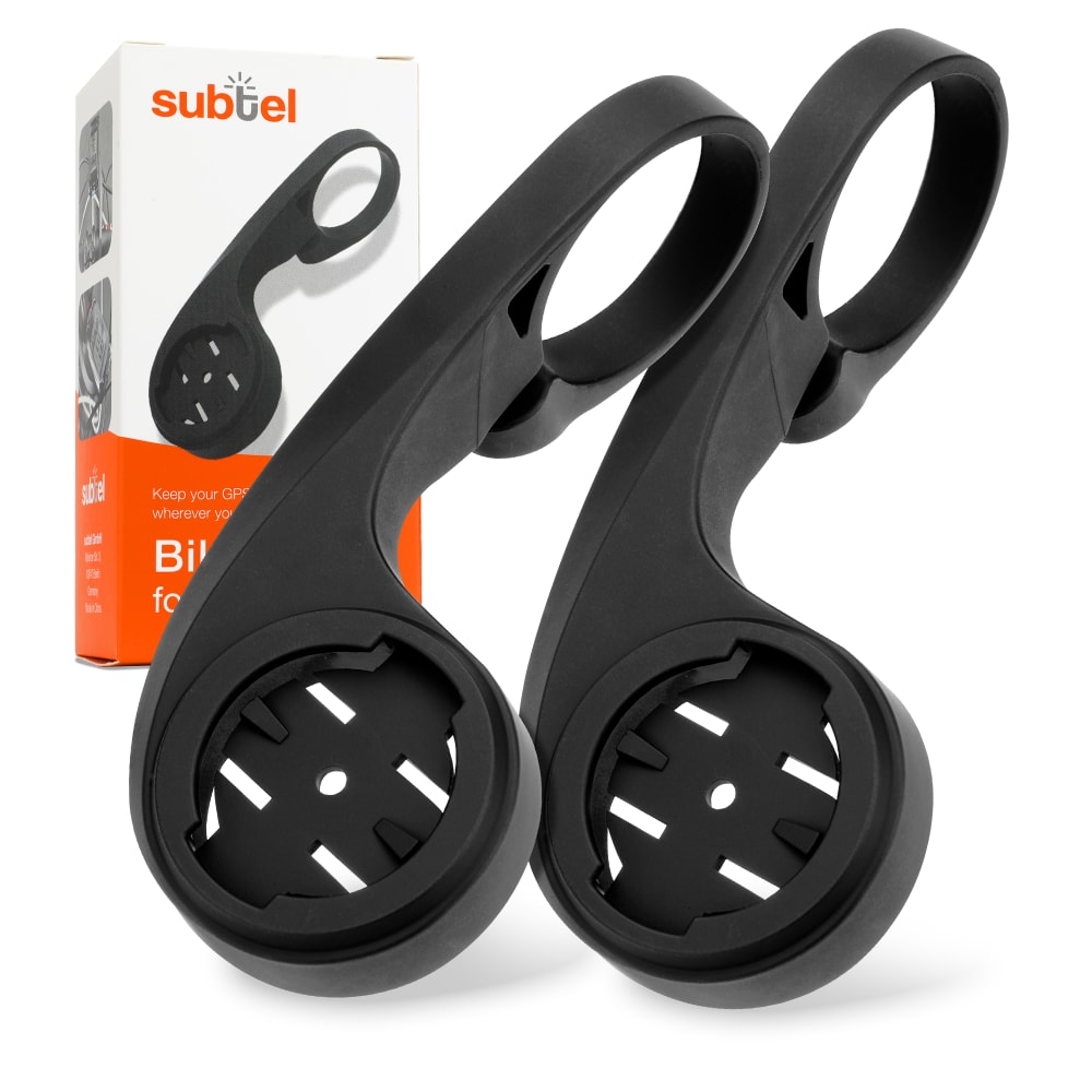 2x Supporto per manubrio da bicicletta subtel® compatibile con Garmin Edge 1040, 1030, 1000, 830, 820, 800, 530, 520, 500 fissaggio su manubrio, nero, staffa frontale