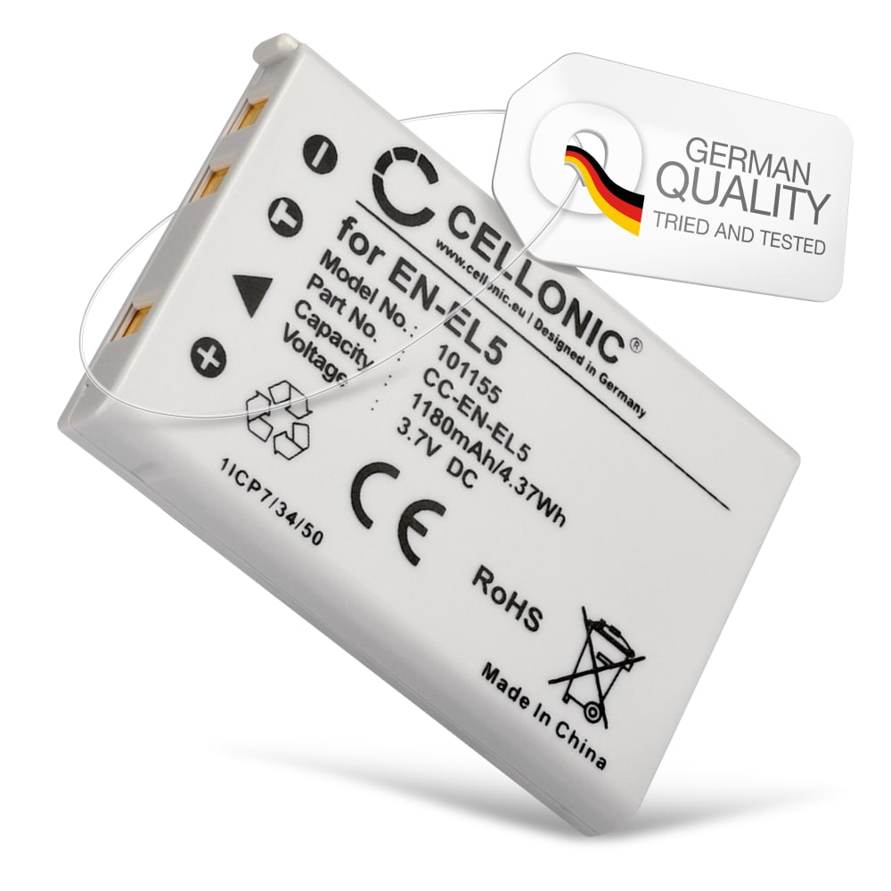 Batteri for Nikon CoolPix 5200, P510, P100, P520, P500, P530, P90, P6000, P80, Coolpix 3700, 6000, EN-EL5 Kameraer 1180mAh fra CELLONIC