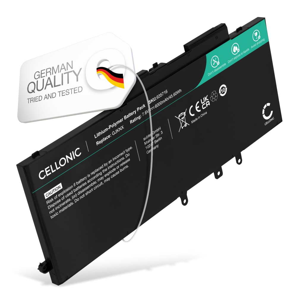Batteri for Dell Latitude 5490, 5580, 5480, 5590, 5290, 5491, 5280, E5580, Precision 3520, 3530, GJKNX, 5YHR4 6000mAh 7.6V fra CELLONIC