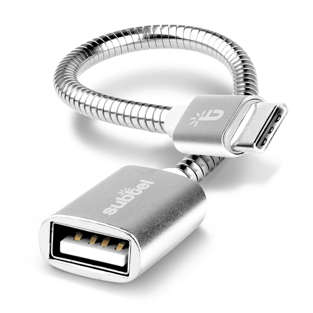 subtel® OTG Cable for Nintendo Switch / Switch Lite USB C Type C to USB A USB Adapter OTG 2.0 15cm Silver Alu