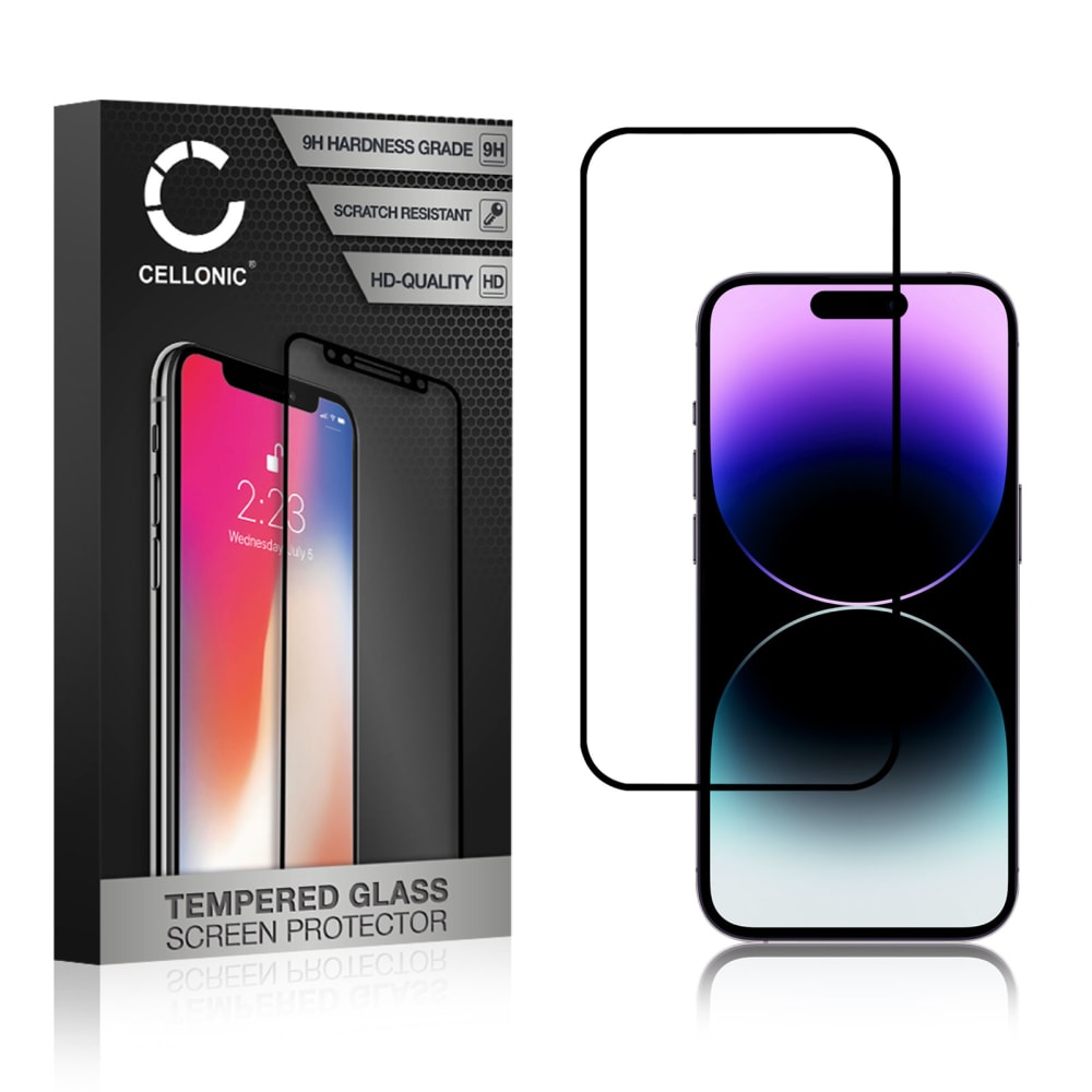 Protector pantalla móvil Apple iPhone 14 Pro autoadhesivo de CELLONIC® - Screen protector, (Calidad HD / 3D Case-friendly / 0,33mm / 9H)
