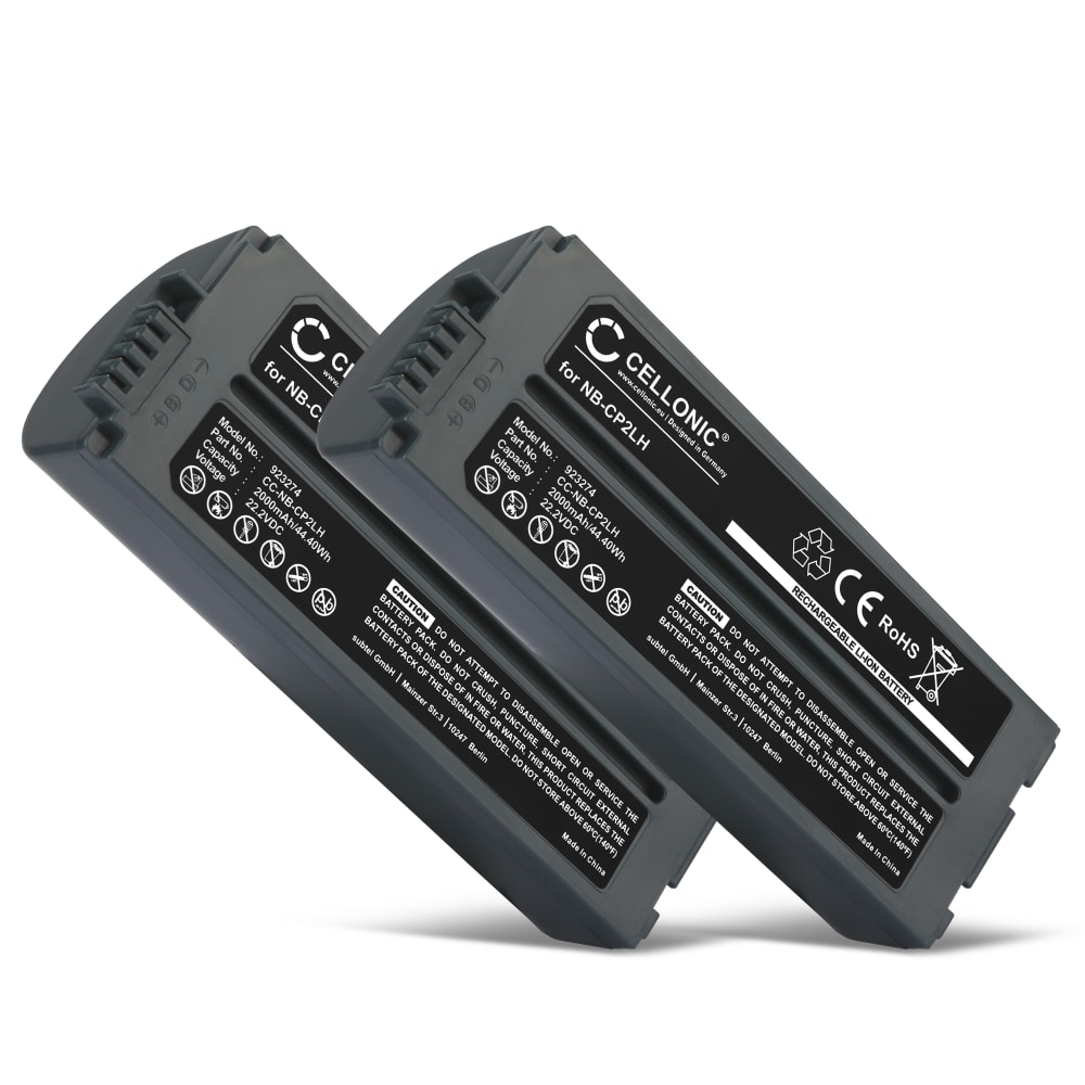 2x Batterie pour imprimante Canon Selphy CP1200 CP1000 CP1300, Selphy CP910 CP900 - NB-CP2LH NB-CP2L 2000mAh