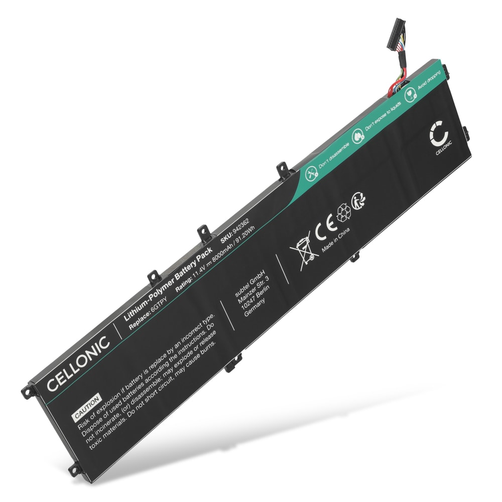 Batteri for Dell XPS 15 9570, 7590, 9560, Precision 5530, 5540, 5520, 5510, Dell 6GTPY, GPM03, H5H20 8000mAh 11.4V fra CELLONIC