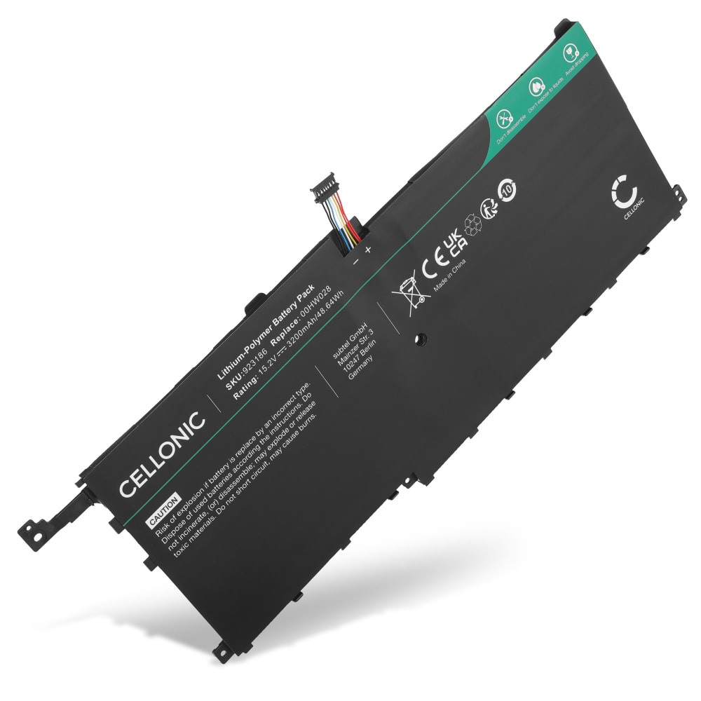 Batteri for Lenovo ThinkPad X1 Carbon Gen 4, X1 Yoga Gen 2, X1 Yoga Gen 3, 00HW028, 01AV458, SB10F46466 3200mAh 15.2V fra CELLONIC