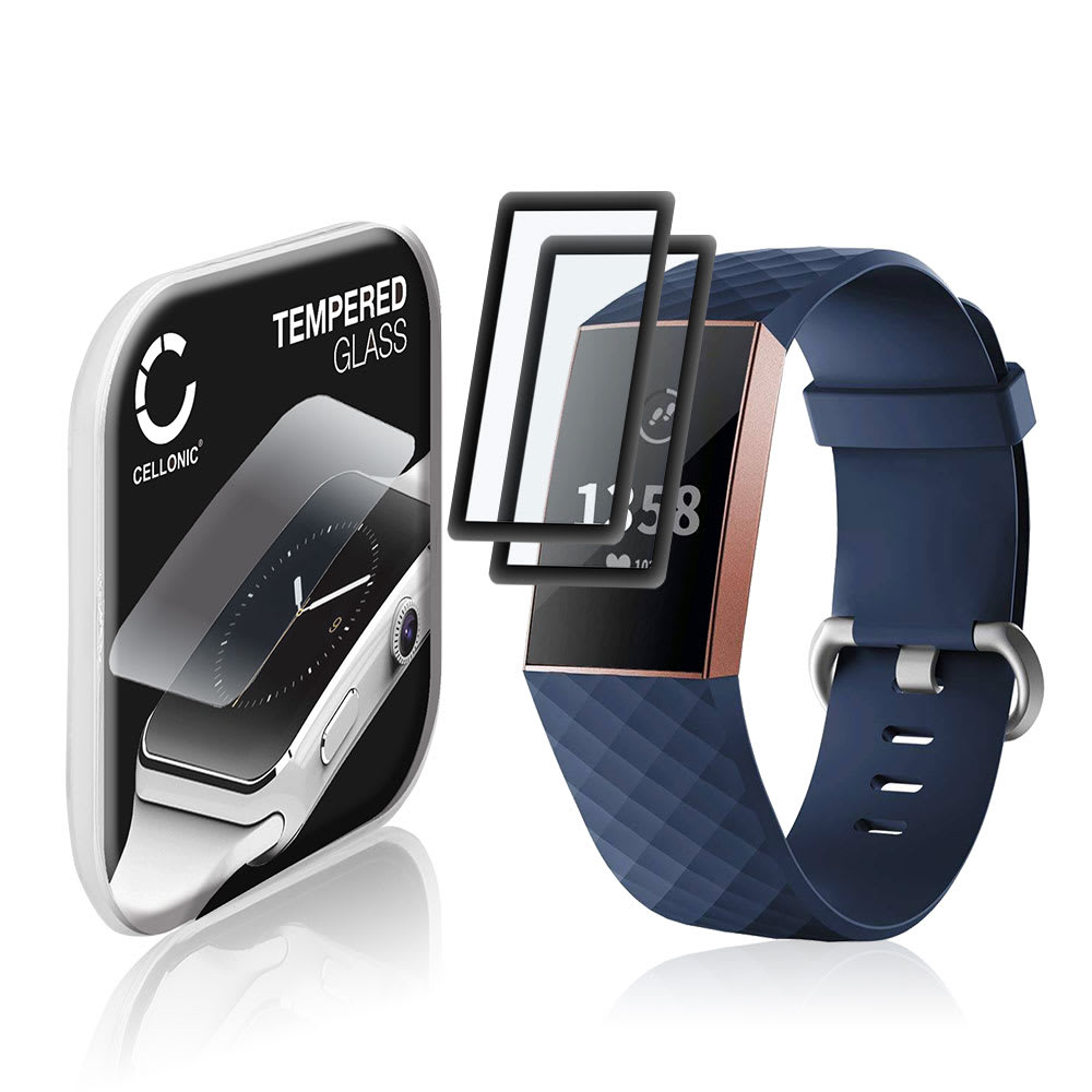 2x Protector de pantalla para smartwatch FitBit Charge 3 de CELLONIC® - Tempered Glass (Calidad HD / 3D Full Cover / 0,33mm / 9H), Screen protector, Cristal templado
