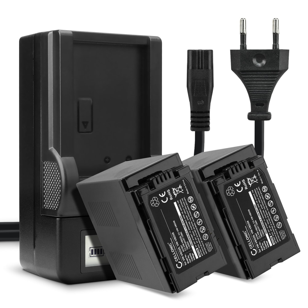 2x Batteri VW-VBD58 VW-VBD29 + Lader for Panasonic HC-X1 HC-X1000 HC-MDH3 fra CELLONIC