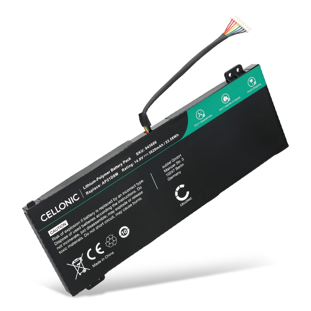 1x Batteri for Acer Nitro 5, V 15, 16 AN160-51, 16 AN515-46, 5 AN515-46, 5 AN515-47, 5 AN515-58, AN16-51, Acer AP21D8M, CS-ACN161NB, KT.0040G.015 3620mAh 14.8V fra CELLONIC
