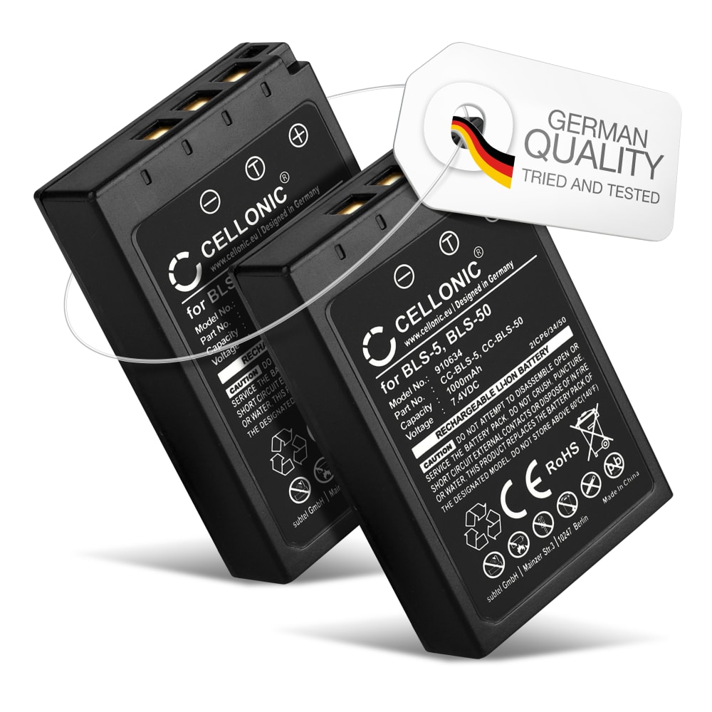 2x Batteri for Olympus OM-D E-M10 Mark II, III, IV, Pen E-P3, E-PL6, E-PL7, E-PL8, Stylus 1 Kameraer 1000mAh fra CELLONIC