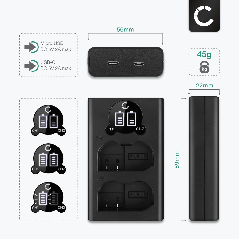 Yuefansne Chargeur De Batterie Mh-25 Pour Batterie En-El15 En-El15A Compatible Avec Nikon D600 D610 D750 D780 D800E D800E D81[F239] - Appareil Photo