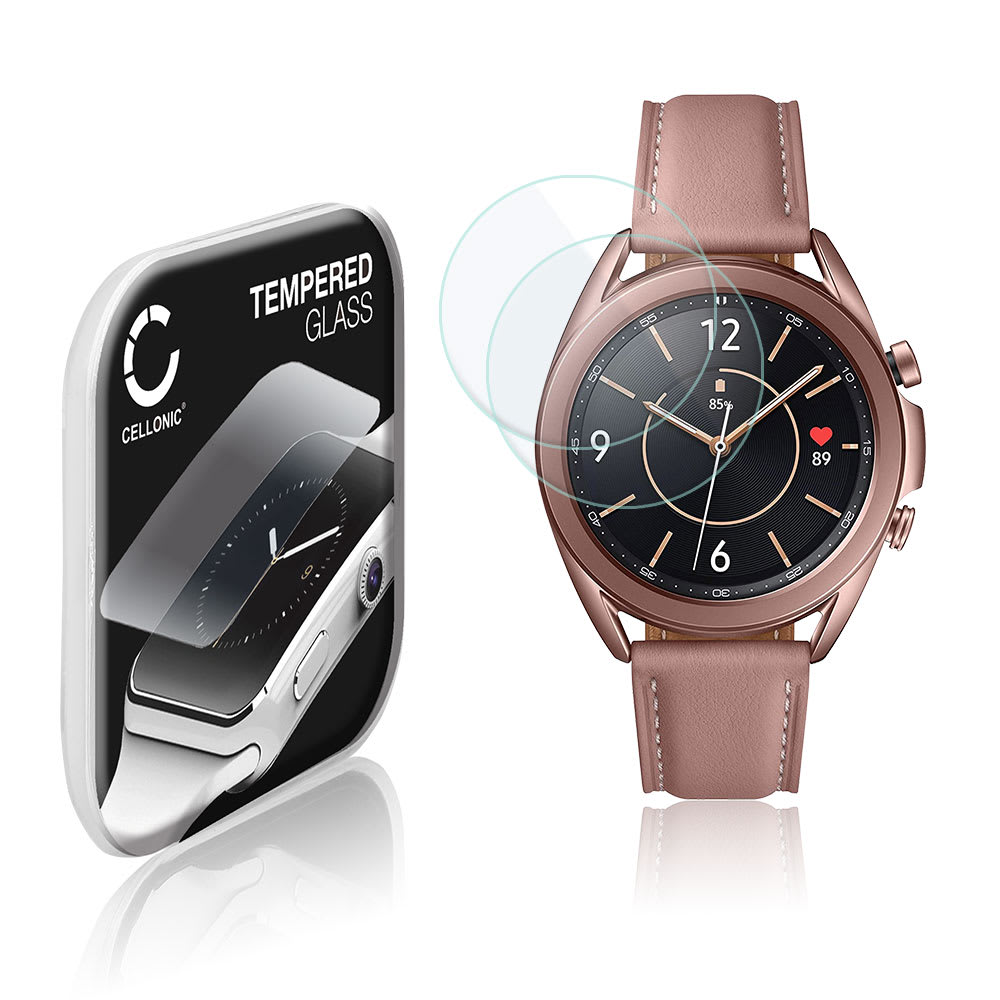 2x CELLONIC® Skærmbeskytter til Samsung Galaxy Watch 3 - 41mm (SM-R850) Fitness Tracker Smart Watch Face Protector - 3D Full Cover 0,33mm Full Glue Glas hærdet i 9 timer Sort