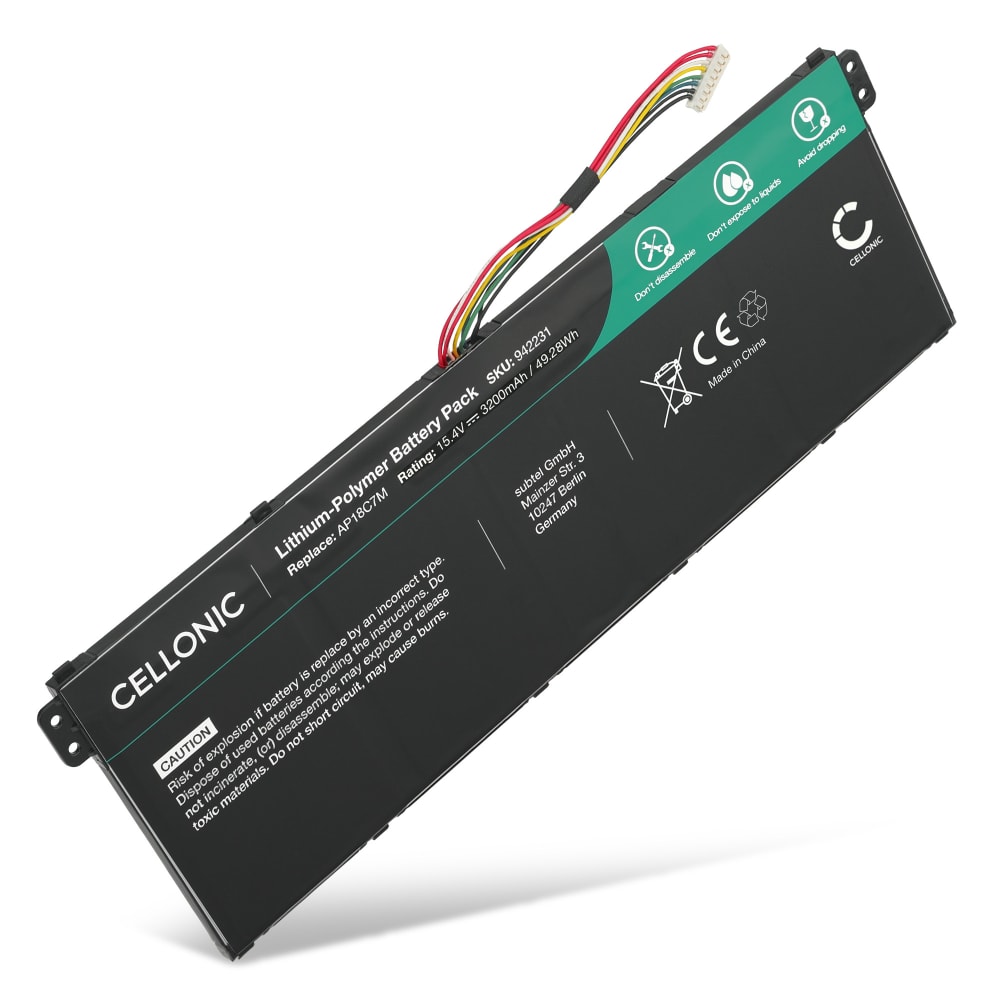 Batteri for Acer Spin 5 SP513, SF514, SP513, Spin 3 SP314, TravelMate Spin P4, Swift 3 SF316-51, Swift 5 Pro SF514, ConceptD 3 Pro, Ezel, AP18C7M 3200mAh 15.4V fra CELLONIC