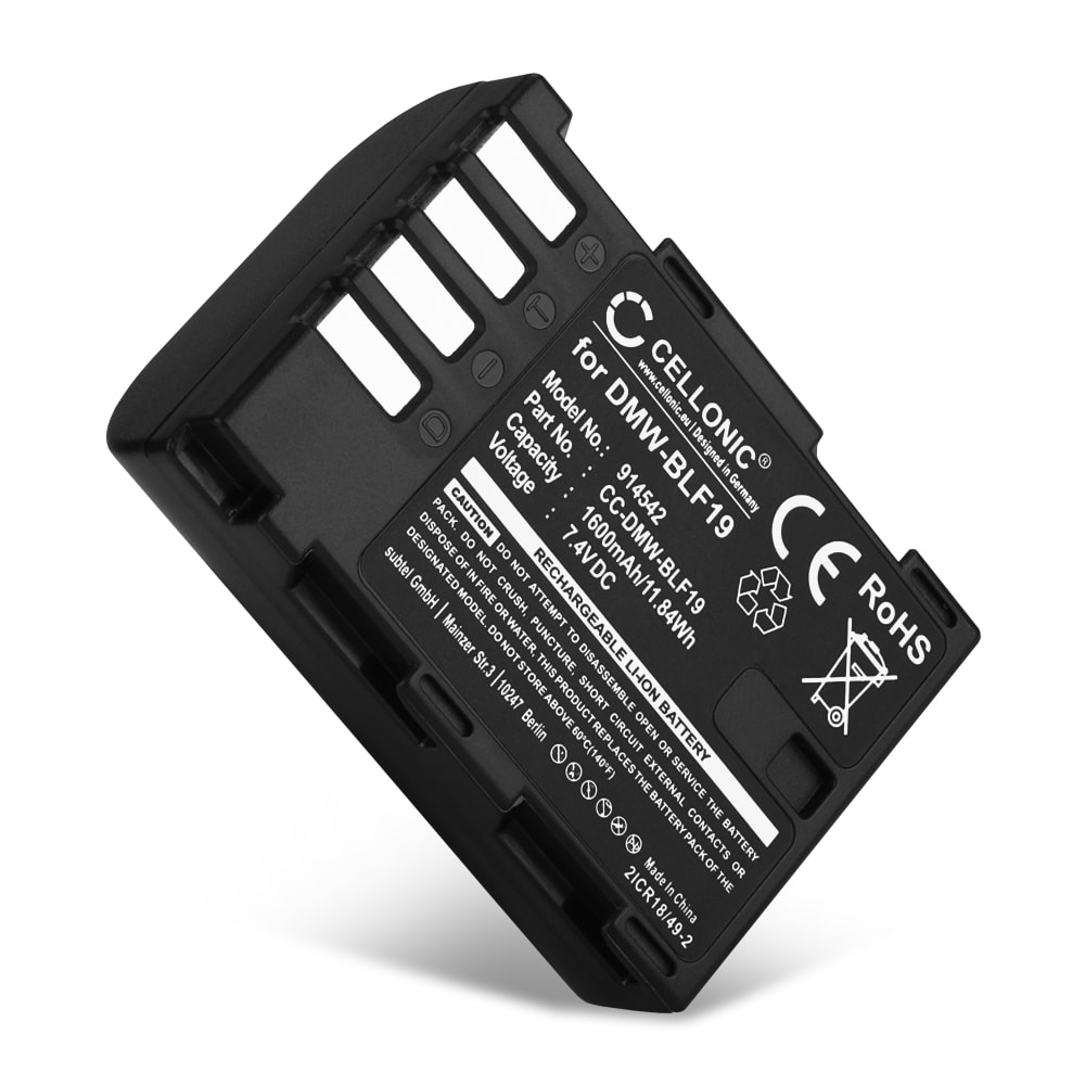 Batterie 1600mAh pour appareil photo Panasonic Lumix DMC-GH4, Lumix DMC-GH3 - Remplacement modèle DMW-BLF19 DMW-BLF19E DMW-BLF19PP