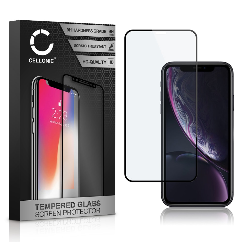 Panssarilasi puhelimeen Apple iPhone 11 / iPhone Xr - 3D Case-friendly, 9H, 0,33mm, Full Glue, Musta, CELLONIC®