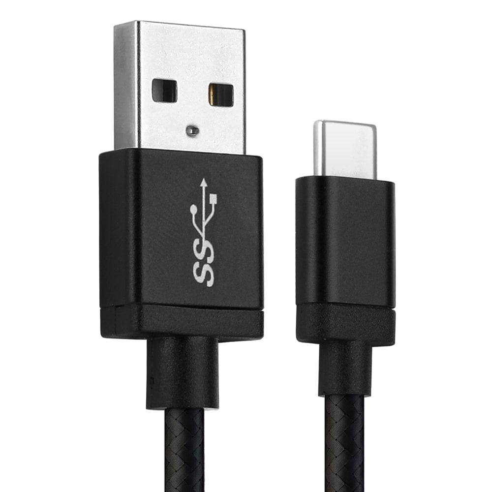 USB C Type C til USB A kabel for Apple iPhone 17, 16, 17 Pro Max, 16 Pro, 16 Pro Max, 17 Pro, 16e, 16 Plus Samsung Galaxy S25 Ultra, S25 Google Pixel 10, 9a, 10 Pro, 10 Pro XL Xiaomi 15 Ultra, Redmi Note 14 Pro+, Note 14 Pro, 15T Pro OnePlus 13 3A hurtigladende datakabel svart, Nylon, 1m fra CELLONIC