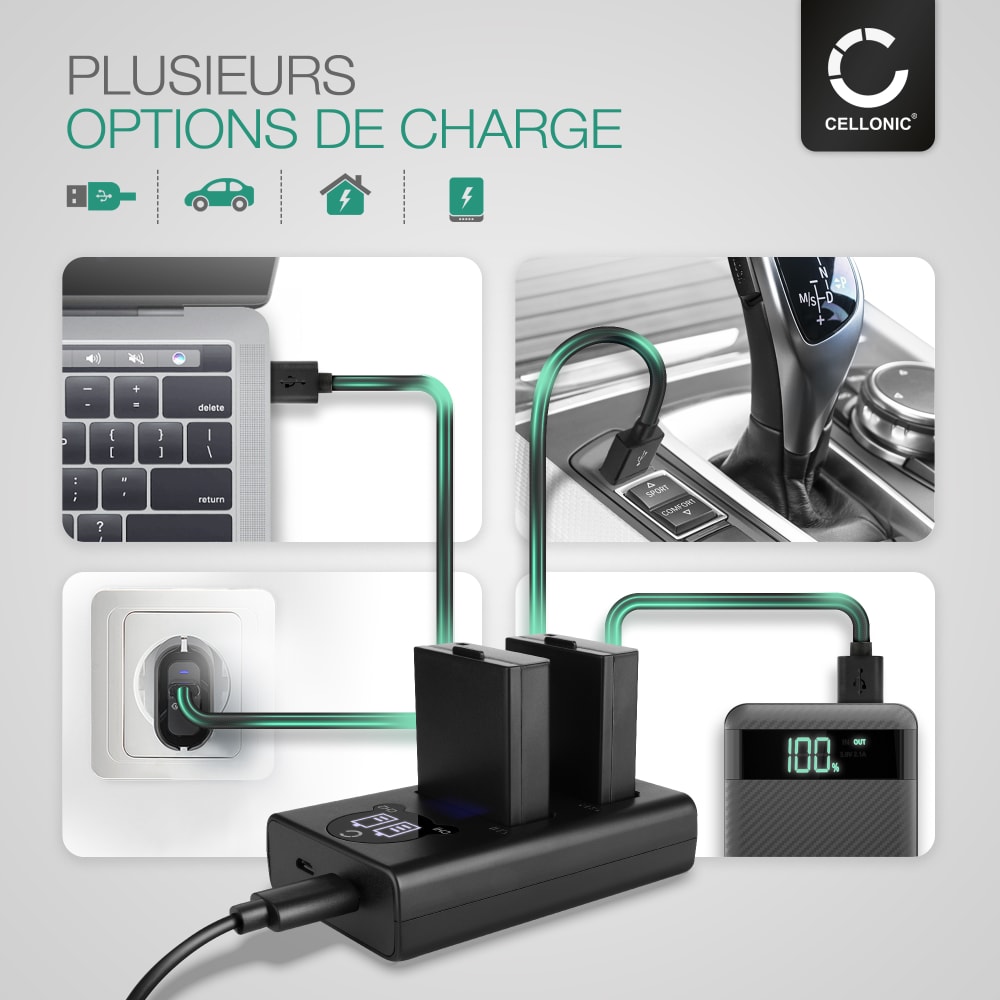 Chargeur USB double LPE10 pour Canon EOS 1100D, 1200D, 1300D