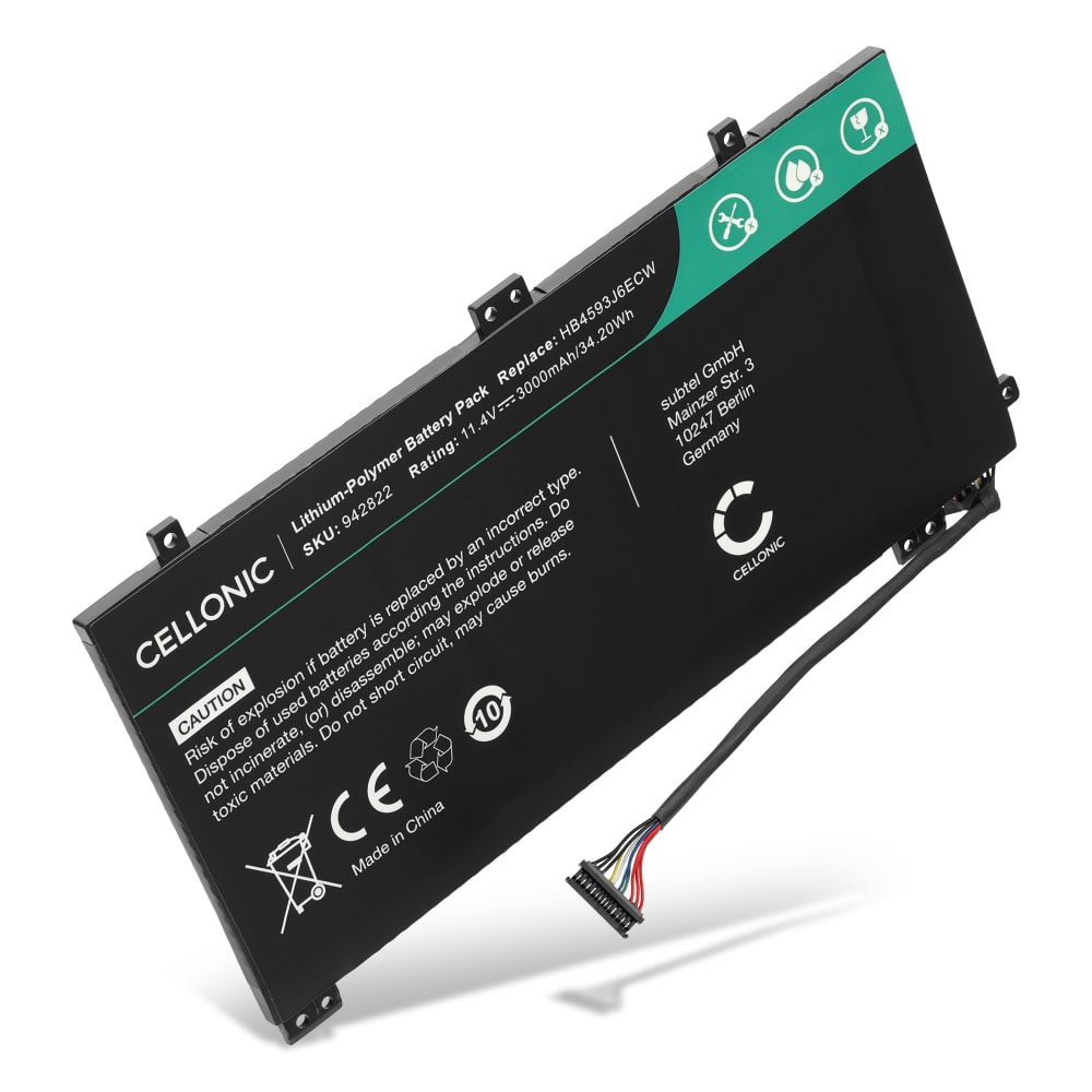 1x Batteri for Huawei Matebook 13, MateBook 13 2020, 13 i7, WRT-WX9, WRT-W19, WRT-W29, HN-W19L, HN-W19R, Huawei HB4593J6ECW, HB4593J6ECW-31 3000mAh 11.4V fra CELLONIC