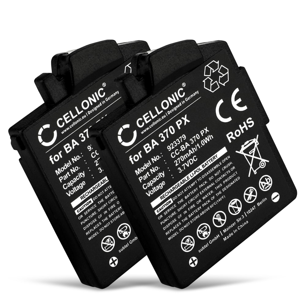 2x CELLONIC® 0121147748, BA 370 PX, BA-370PX, BA370 Ersättningsbatteri för Sennheiser MM 400 X, 450 X, 500 X, 550 X, PX 210 BT headset / hörlurar med 270mAh, 3.7V - reservbatteri