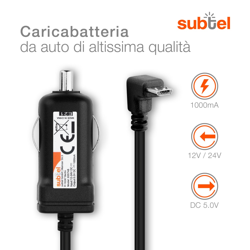 Caricatore Subtel Micro USB Per Navigatori GPS TomTom - 2A/2000mA, Cavo 1.2m, Ricarica Rapida - Foto 6