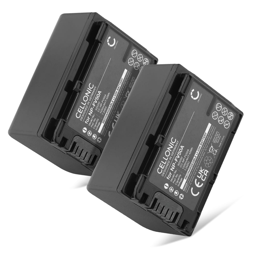 2x Batterie 1030mAh pour appareil photo Sony DCR, DEV, FDR, HDR - Remplacement modèle NP-FV70A NP-FV50A NP-FV30 NP-FV90 NP-FV100A