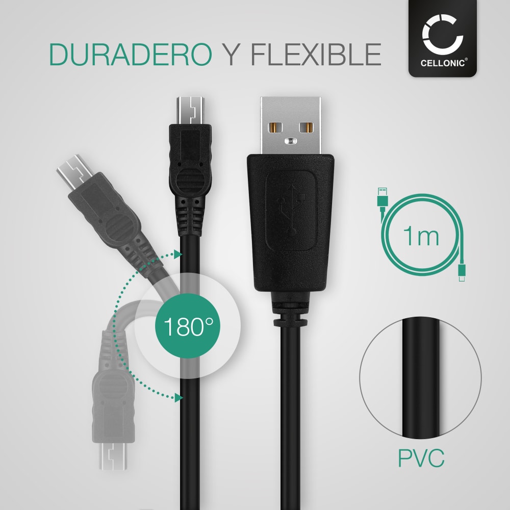 Cable de datos y carga 1m 2.0 para Canon EOS 4000D 2000D 200D 80D 700D