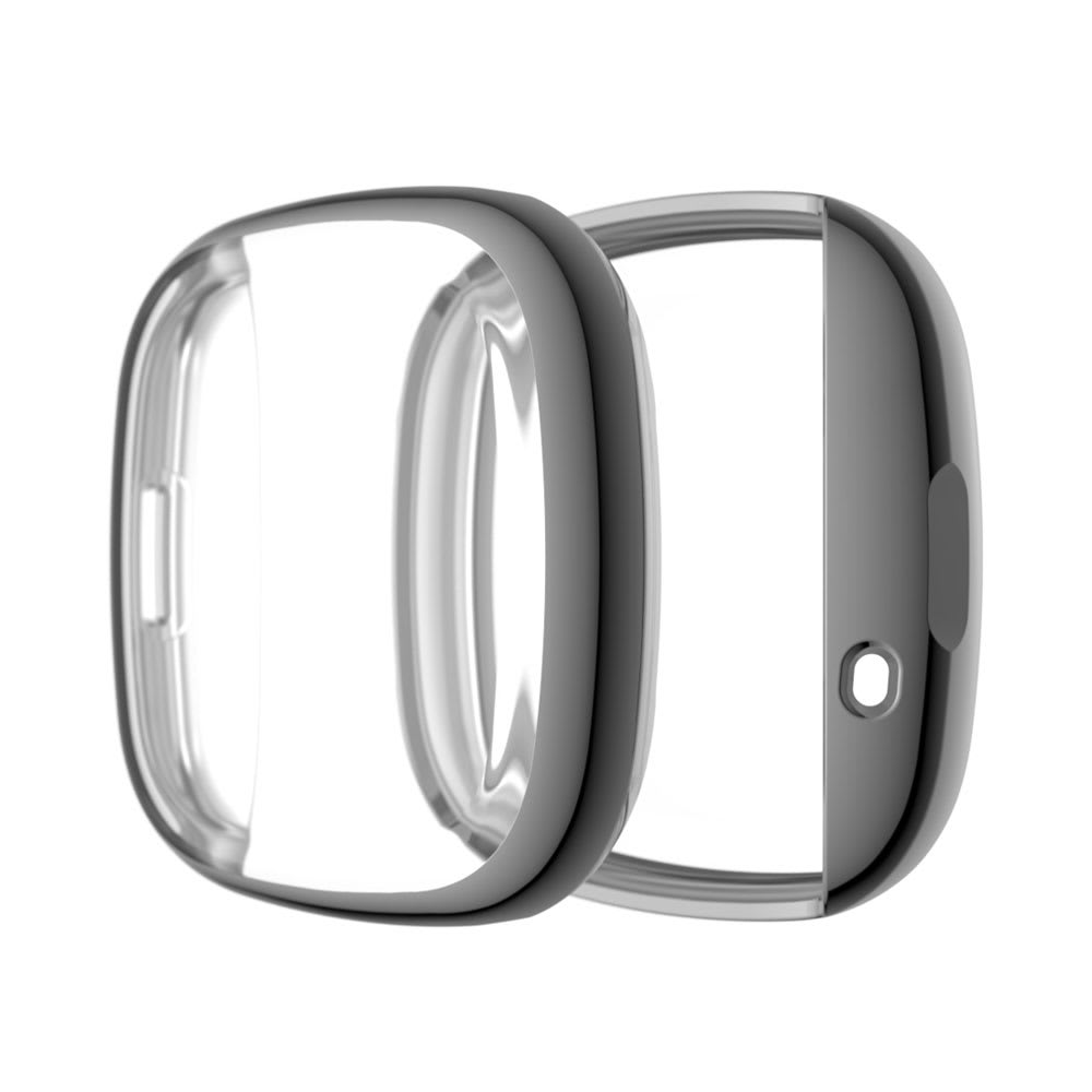 subtel Protective Case & Screen Protector for FitBit Versa 3 / Sense 9H Tempered Glass GPS Smart Watch Cover Smartwatch Bumper Case Frame - Grey