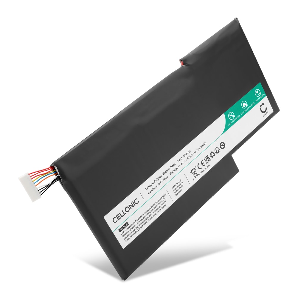 Batteri for GS63VR 7RF Stealth Pro, GS63VR-7RE, GS63VR-7RG, GS63VR 7RD-092NL Stealth, GS63VR 7RF, GS73VR 7RF Stealth Pro, BTY-M6J, BTY-U6J 5700mAh 11.4 V fra CELLONIC