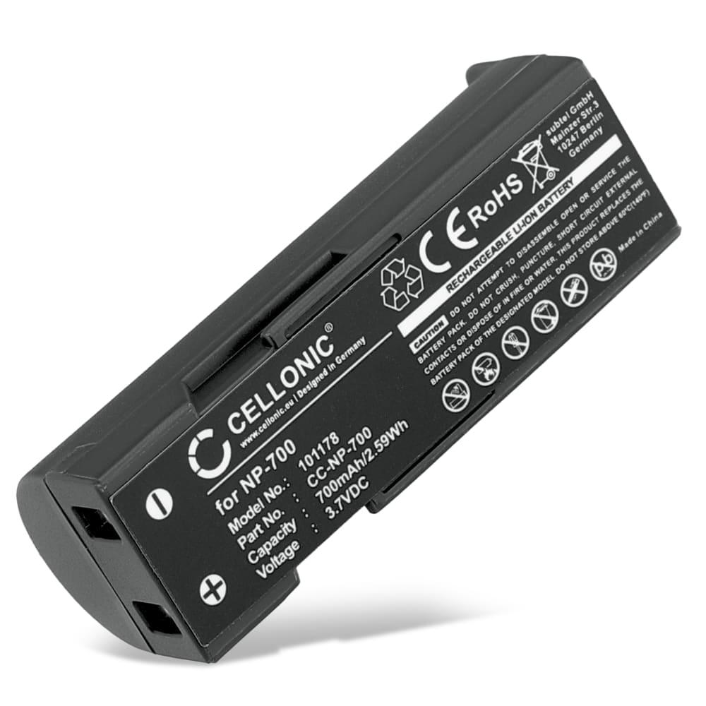 Batteri for Konica Minolta DiMAGE X50, X60, Pentax Optio Z10, Samsung L77, Sanyo Xacti VPC-A5 NP-700 D-LI72 SLB-0637 DB-L30 (700mAh, 3.7V) fra CELLONIC