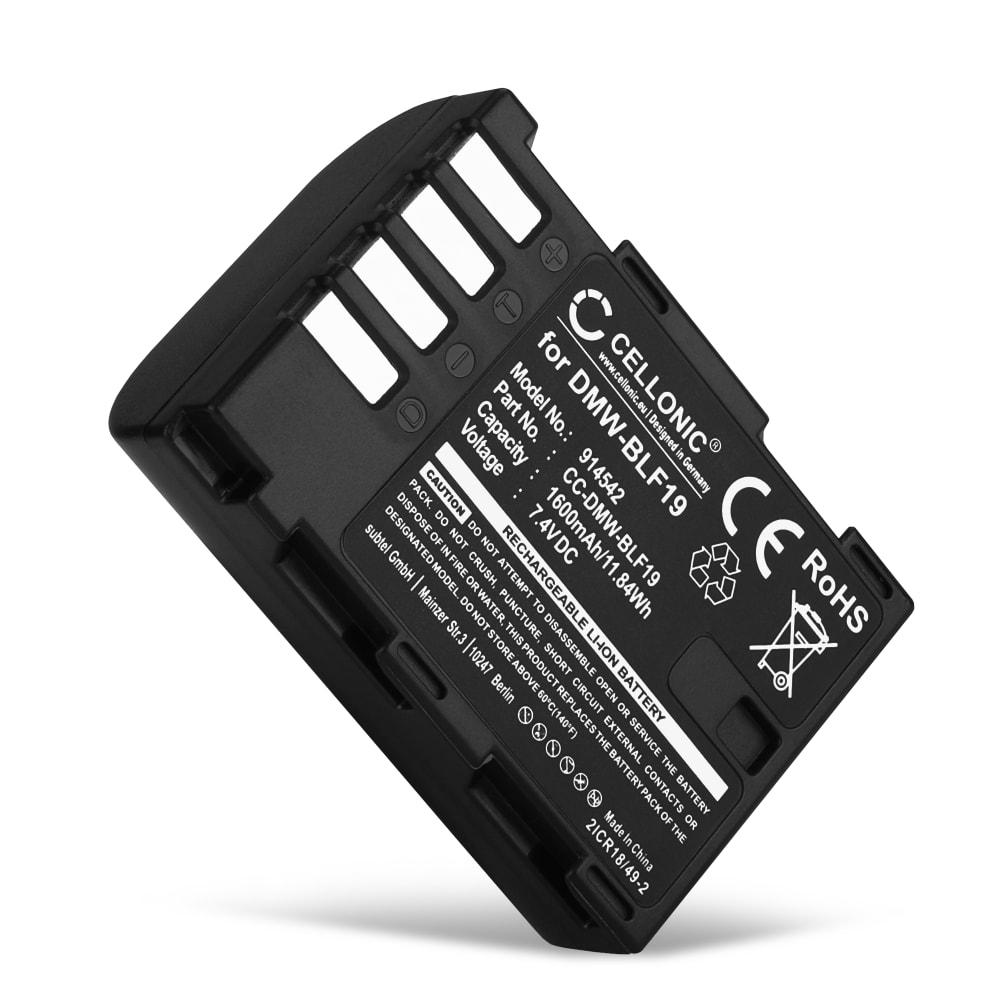 Batterie 1600mAh pour appareil photo Panasonic Lumix DMC-GH4, Lumix DMC-GH3 - Remplacement modèle DMW-BLF19 DMW-BLF19E DMW-BLF19PP