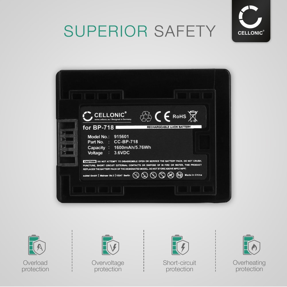 1600mAh Canon Camera Battery BP718 BP727