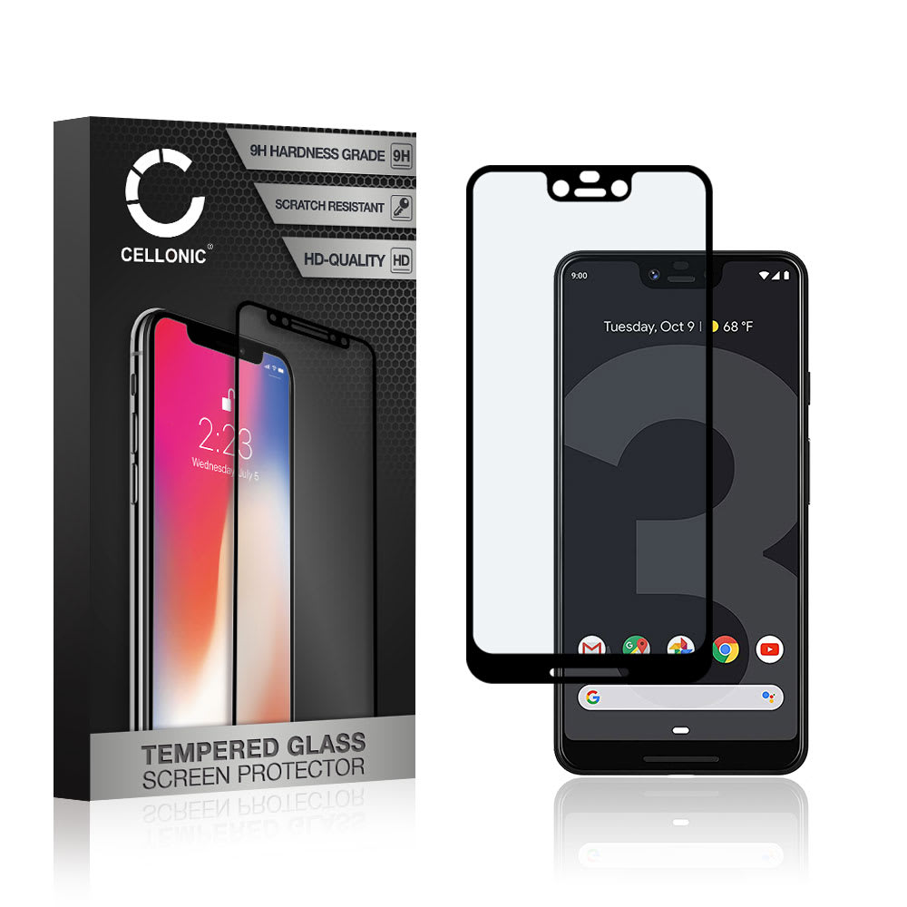 Panssarilasi puhelimeen Google Pixel 3 XL - 3D Case-friendly, 9H, 0,33mm, Edge Glue, Musta, CELLONIC®