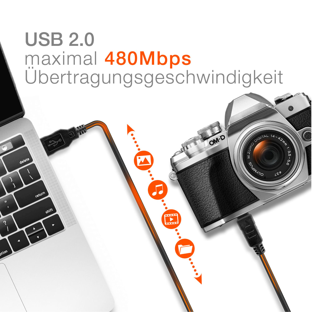 Olympus E-M1, E-M5 Mark II, Pen-F Kamera Kabel, USB Ladekabel