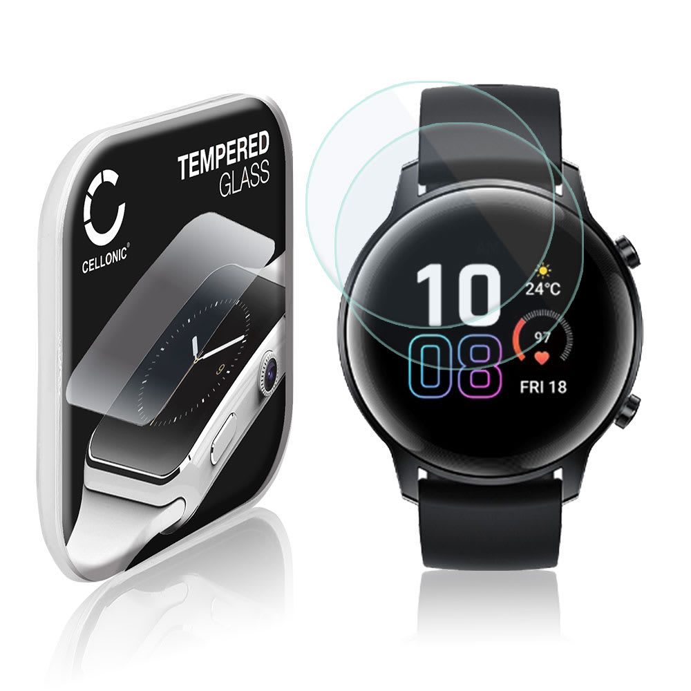 2x Screenprotector compatibel met Honor Magic Watch 2 (42mm) smartwatch (2.5D, 9H, 0,33mm, Full Glue) fitness