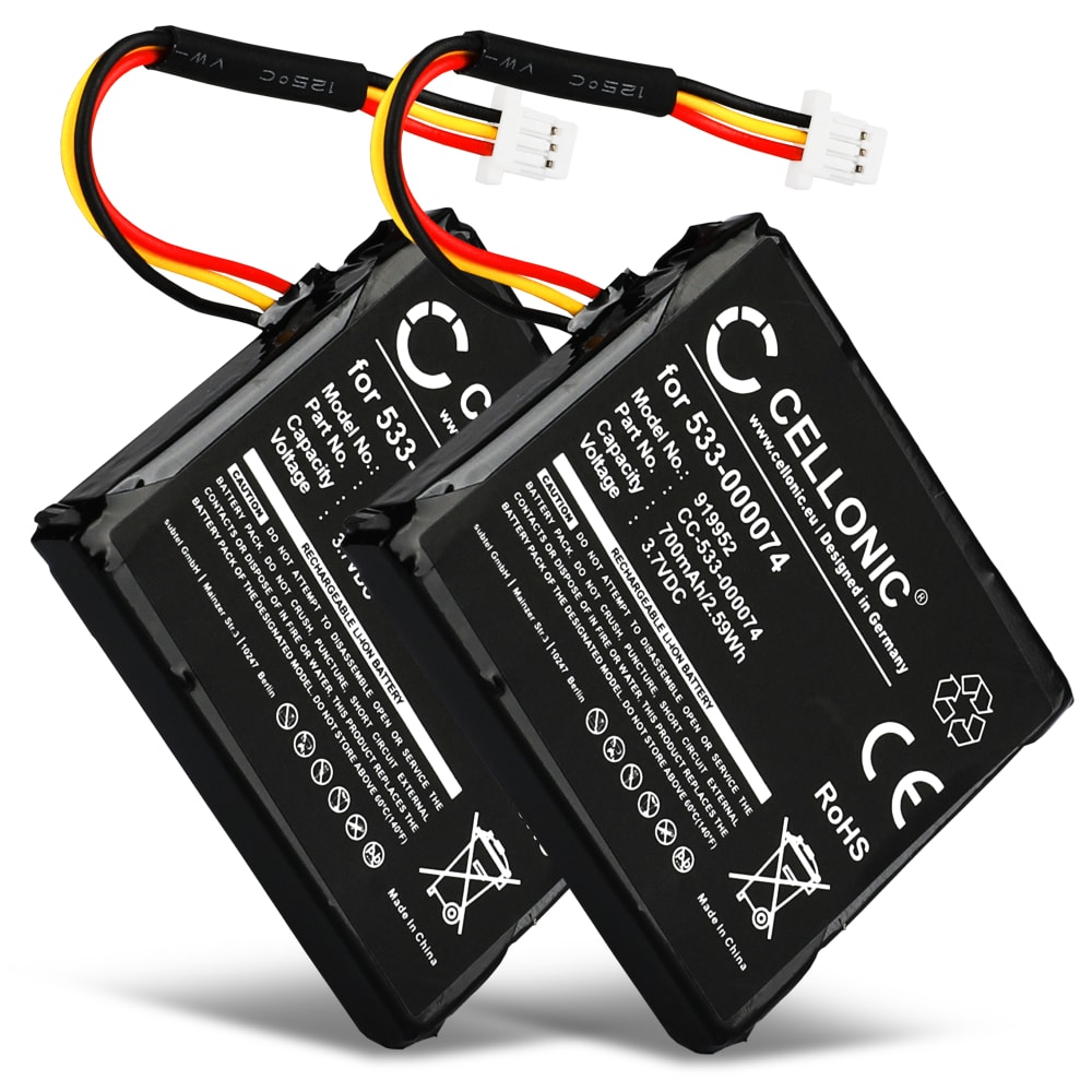 2x CELLONIC® Logitech 533-000074 Ersättningsbatteri för Logitech F540 G930 headset / hörlurar med 700mAh, 3.7V - reservbatteri