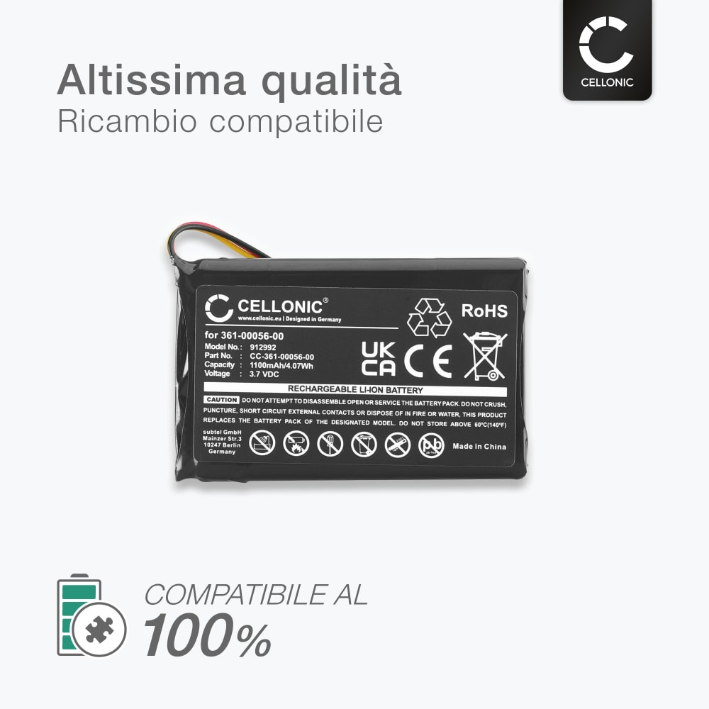 Batteria Per Garmin 361-00056-00 - Li-Ion 3,7V 1100mAh/4Wh, Ricambio Per Navigatori GPS