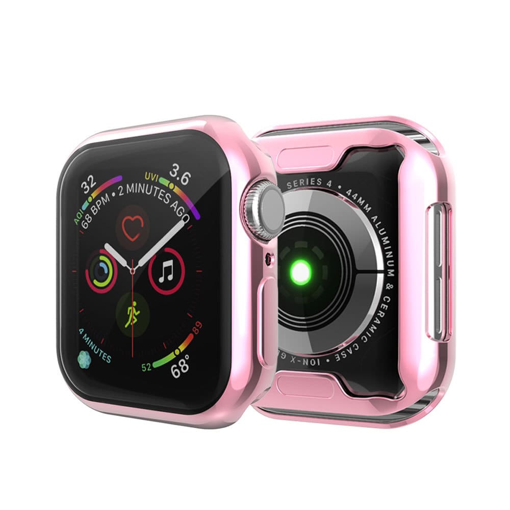 subtel® 2 in 1 Schutzhülle für Apple Watch SE / 6 / 5 / 4 - 44mm Bumper Case + Display Schutzglas, 360° Vollschutz f. Gehäuse u. Touch Bildschirm, Hülle Displayschutz Protector, rosa