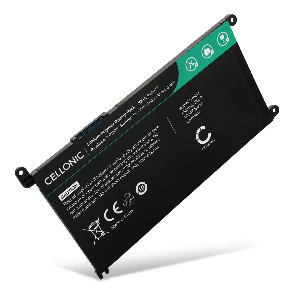 1x Batteri for Dell Vostro 5490, 5590, 5481, 5581, Inspiron 5593, 15 5593, 5590, 5491, 5584, 15 5590, 5485, YRDD6, 1VX1H, P90F 3600mAh 11.4V fra CELLONIC