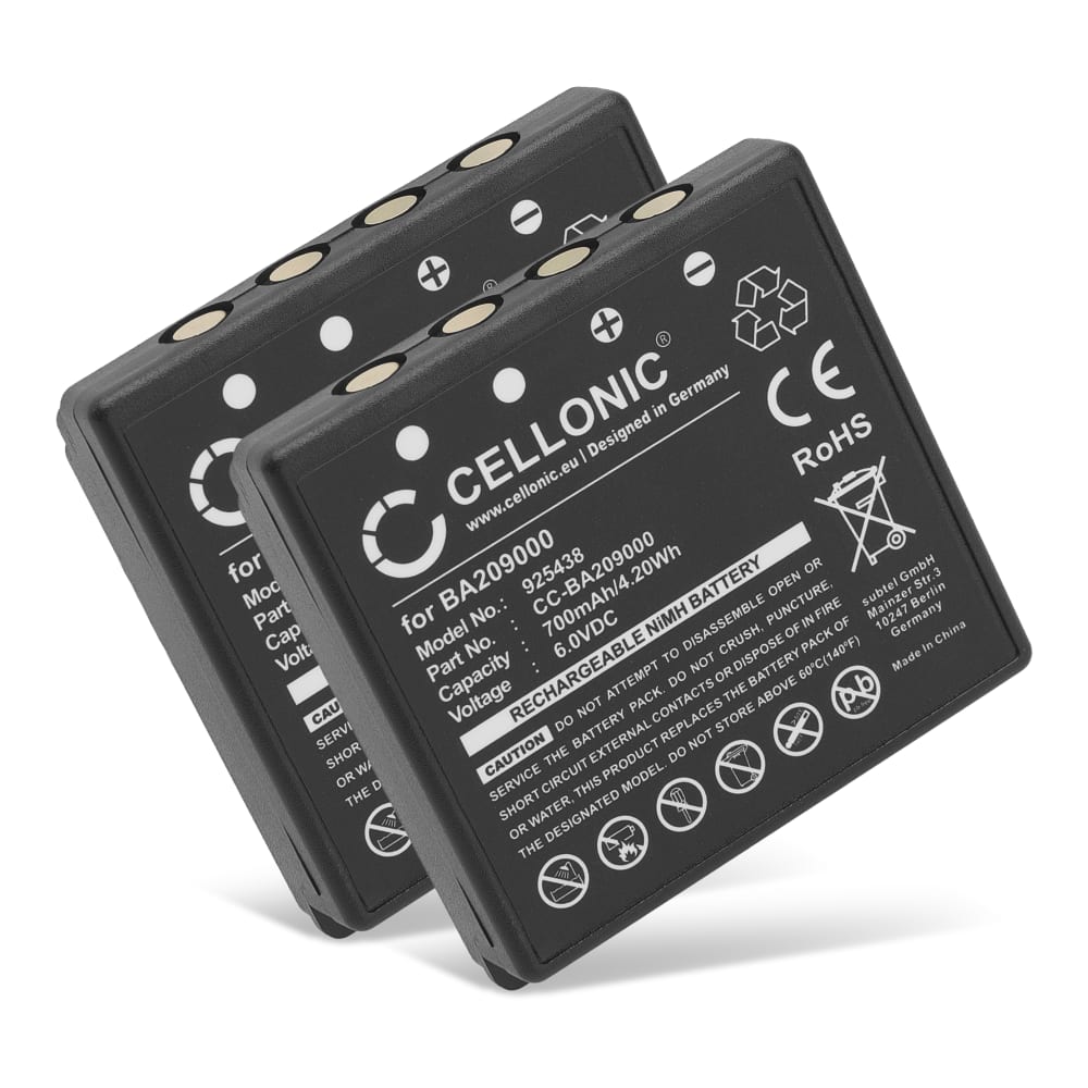 2x Batteri for HBC Radiomatic Eco, Linus 6, 4, Spectrum 1, 2, A, B, FBFUB09N, FUB 9NM 6V, FUB9NM, Micron 4, 6, Technos 700mAh 6V fra CELLONIC