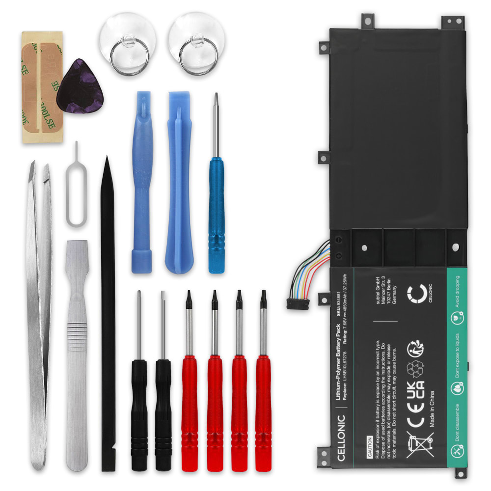 Batteri for Lenovo Miix 510-12IKB, Miix 510-12ISK, Miix 520-12IKB 4850mAh 7.68V + Verktøy fra CELLONIC