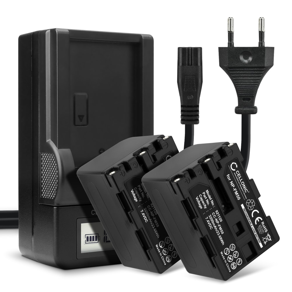 2x Batteri for Sony HVR-A1 HDR-SR1 HDR-HC1 GV-D1000 DCR-TRV38 -TRV20 -TRV330 -TRV285 -TRV340 Kameraer 3200mAh + Lader fra CELLONIC