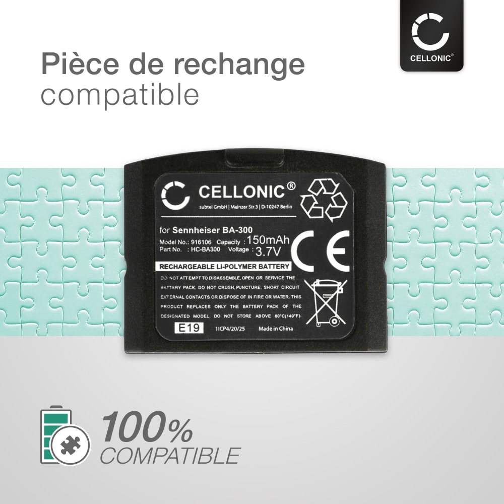 Batterie BA300 BA 300 150mAh pour Sennheiser RS 4200, RR 4200, RR 840