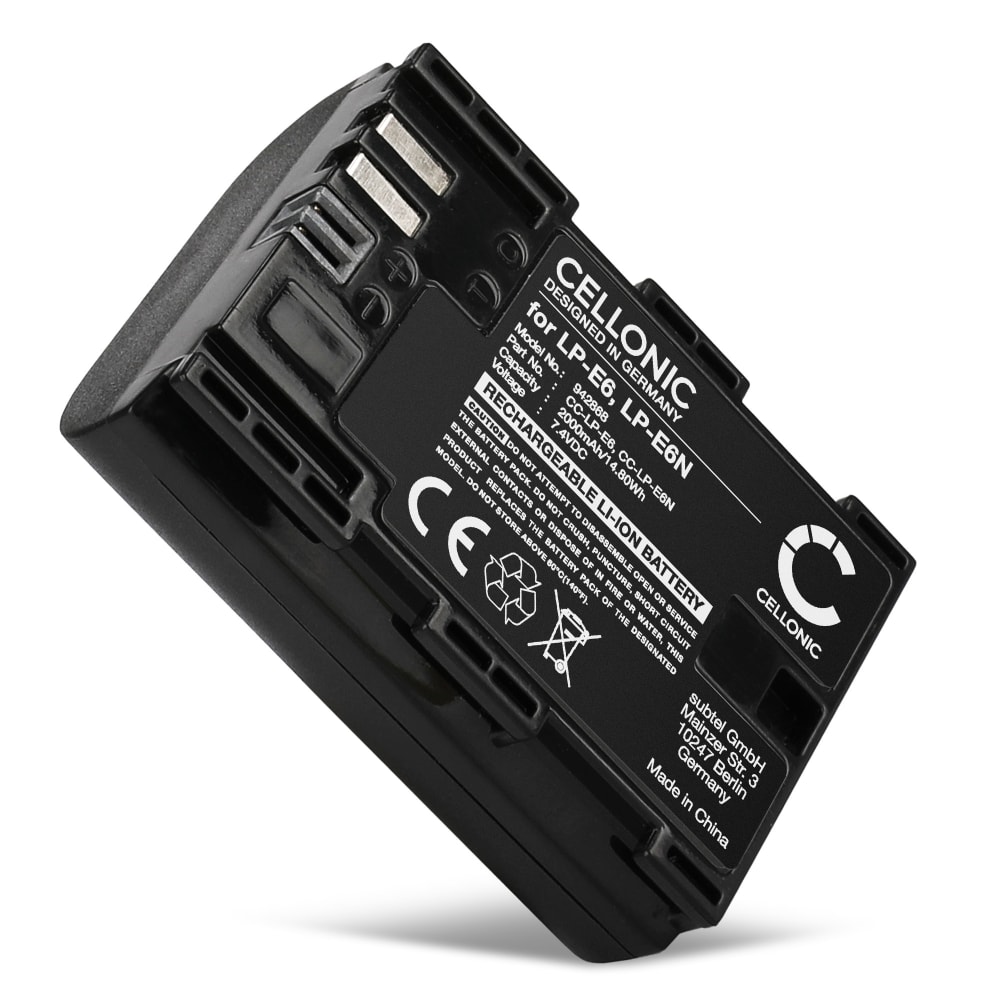 Batteri LP-E6P for Canon EOS 80D, 70D, 60D, 7D, 6D, 5DS, EOS 5D Mark IV, III, II, R5 Mark II 2000mAh fra CELLONIC