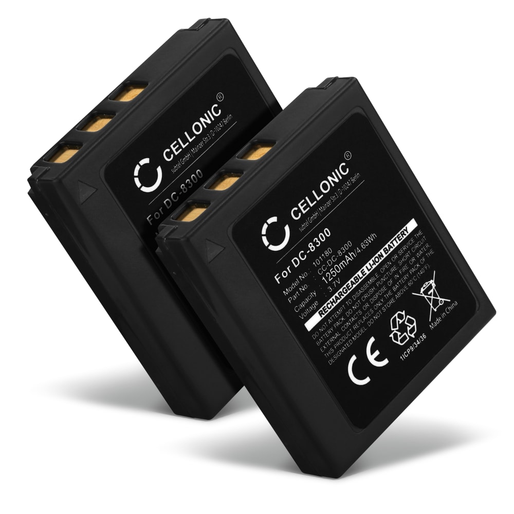 2x Batteri for Traveler DC-8600 DC-XZ6 DC-8300 DC-8600 DC-X5 DC-8500 Maginon DC-8300 DC-8600 DS-8330 02491-0028-01 (1250mAh, 3.7V) fra CELLONIC