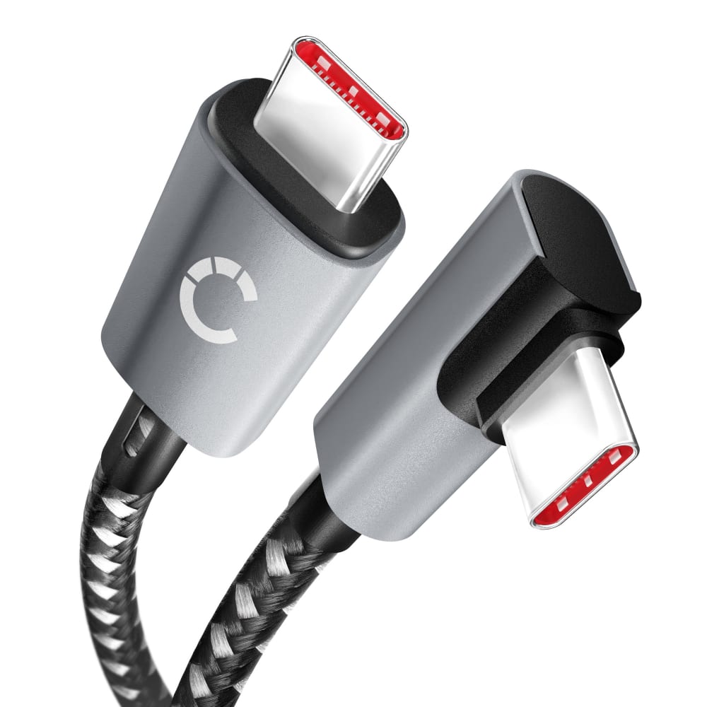 USB C til USB C lade- og datakabel 100W (PD), L-formet, rett vinkel 1 m - USB C-kabel av flettet nylon, USB 3.1, 10 Gbit/s, 8K for mobiltelefon, nettbrett, smartklokke, GPS, høyttalere og mye mer