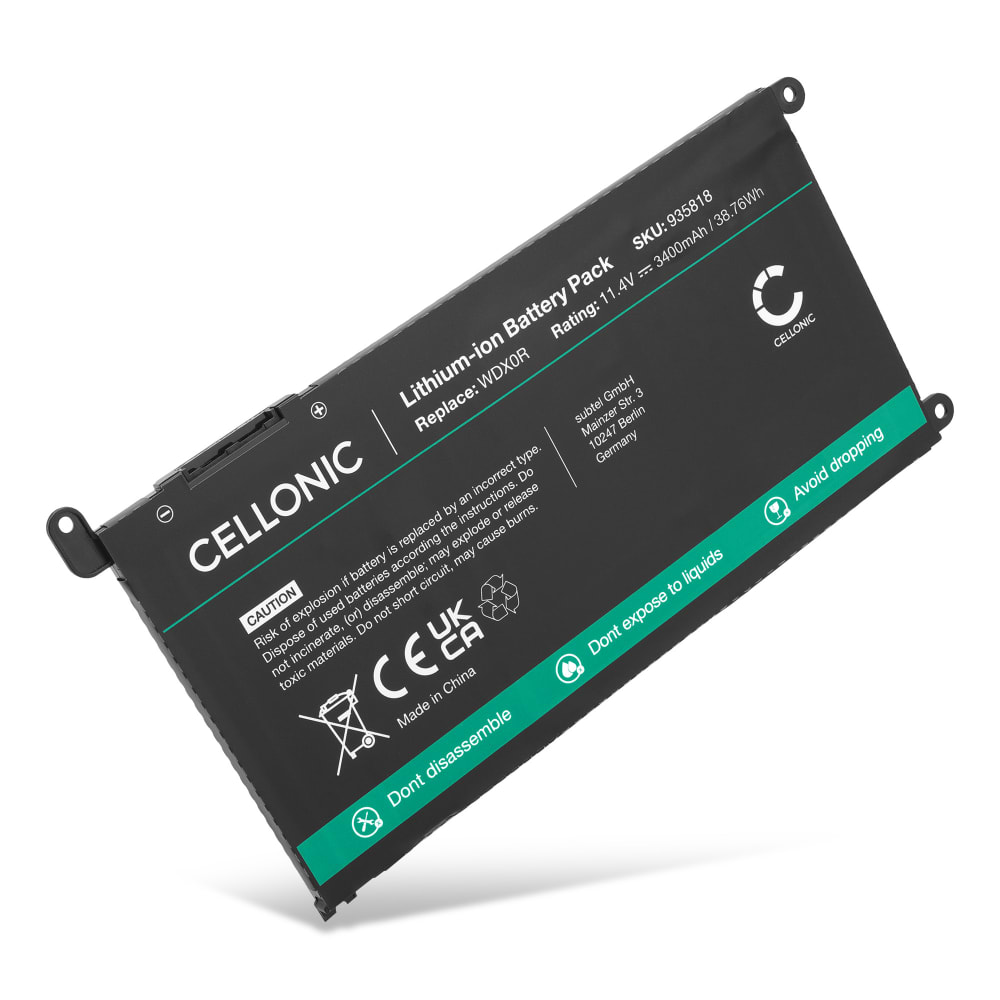 Batteri for Dell Inspiron 5593, 15 5567, 17 3000, 13 5378, 15 3505, 15 5570, 15 3501, 17 3793 Vostro 15 3583, 3591, Chromebook 3110, WDX0R 3400mAh 11.4V fra CELLONIC