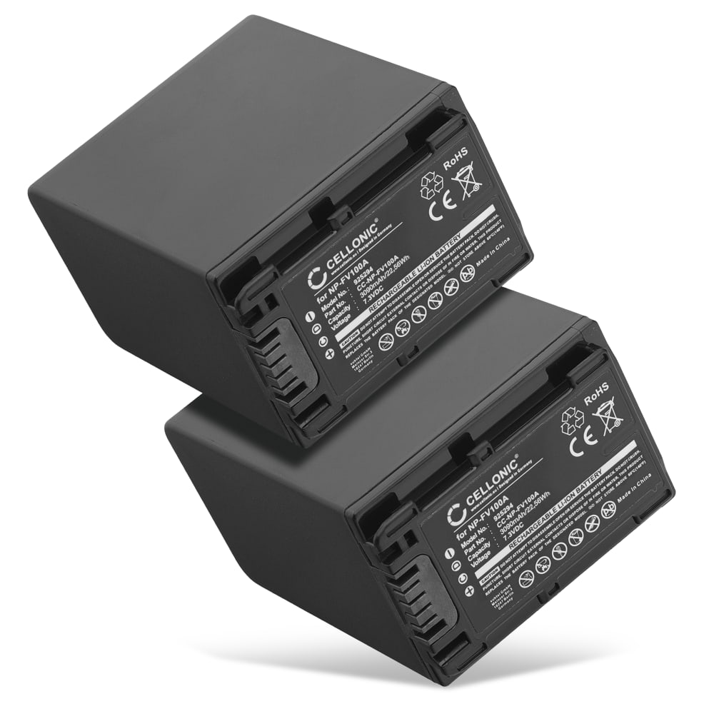 2x Batteri for Sony HDR CX625, CX250, CX260, CX270, CX410, CX430, CX230, CX220, CX210 NP-FV70A NP-FV50A NP-FV30 NP-FV90 NP-FV100A (3090mAh, 7.2V) fra CELLONIC