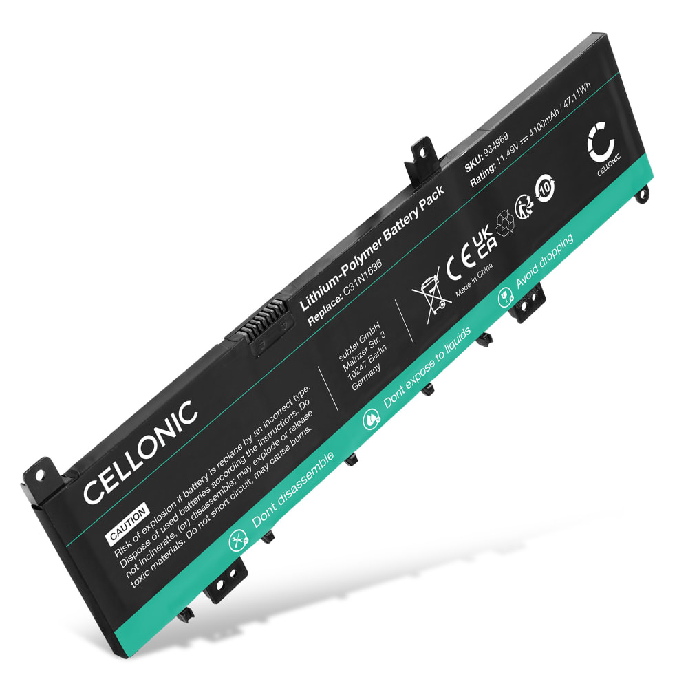 Batteri for ASUS VivoBook Pro 15 N580VD, N580, N580GD, N580VN, X580, C31N1636, C31PNCH 4100mAh 11.49V fra CELLONIC