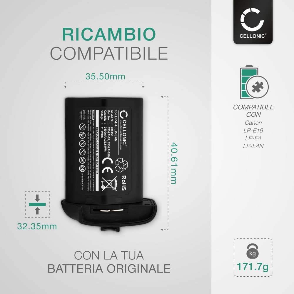 Baxxtar LP-E6N Batteria 2400mAh compatibile con Canon EOS 5D Mark II Mark III 5DS R5 R 6D 7D 60D 60Da 70D 80D 90D XC10 XC15 5 6 7 60 70 80 90